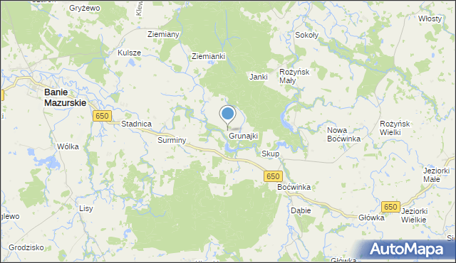 mapa Grunajki, Grunajki na mapie Targeo